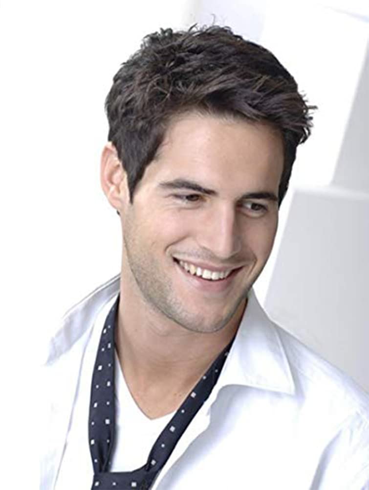 Kaneles Mens Wig Short Drak Brown Wigs Layered Natural Cosplay Party Costume Hair Full Wig for Male Guy - Image 1